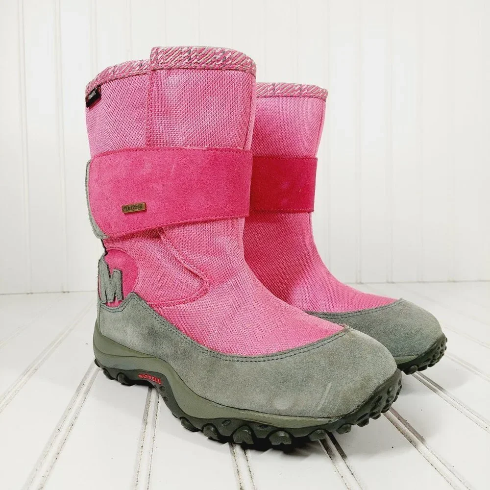 Merrell Girls Pink Suede Leather Slip On Ankle Band Winter Warm Ankle Boots A88
